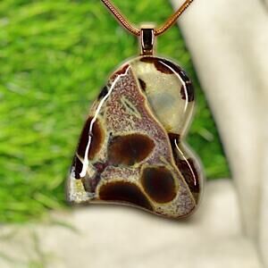 Little Dainty Heart Pendant made w/fused glass featuring earth tone design. 18"